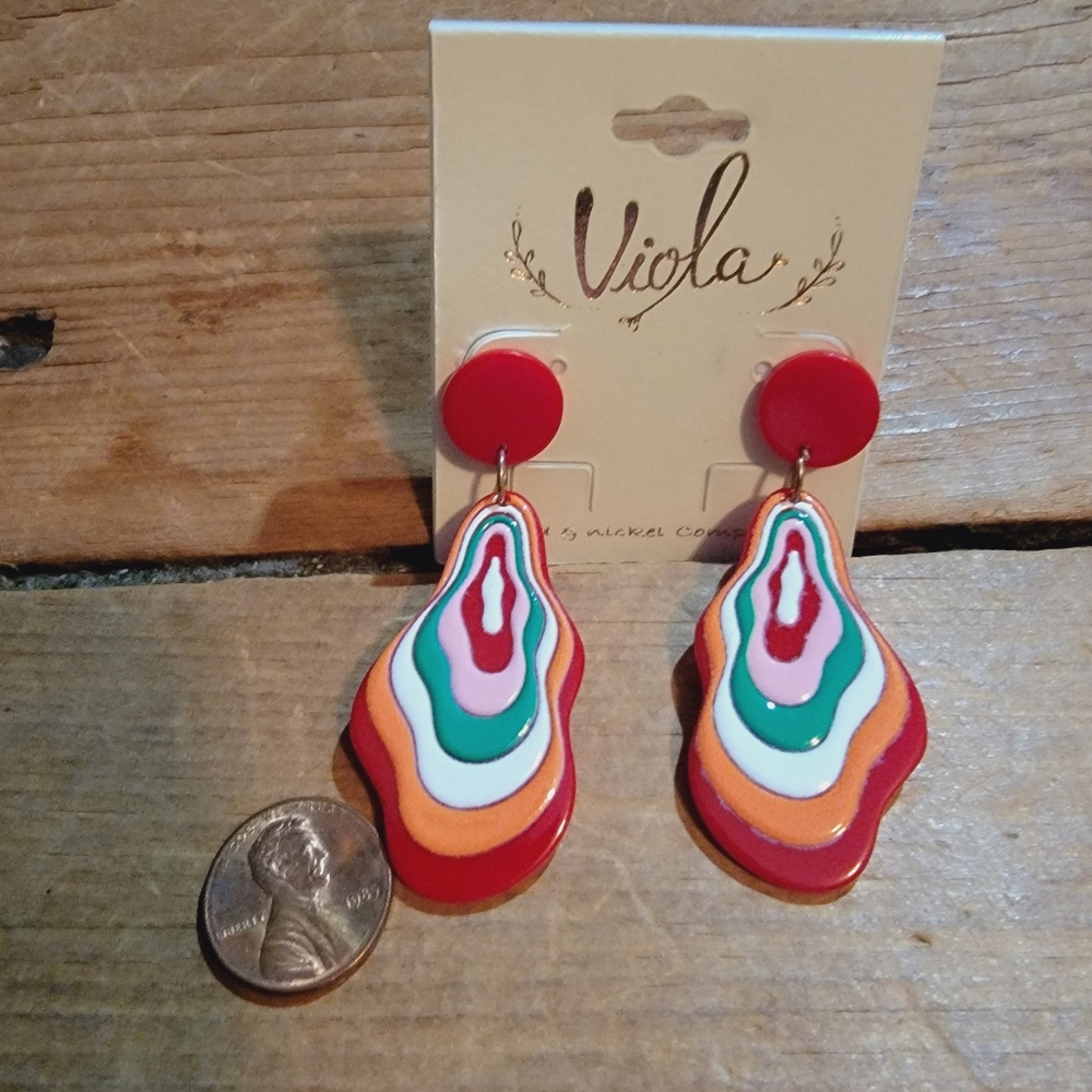 Trippie psychedelic multi color acetate Plastic surrealistic earrings - Picture 7 of 10